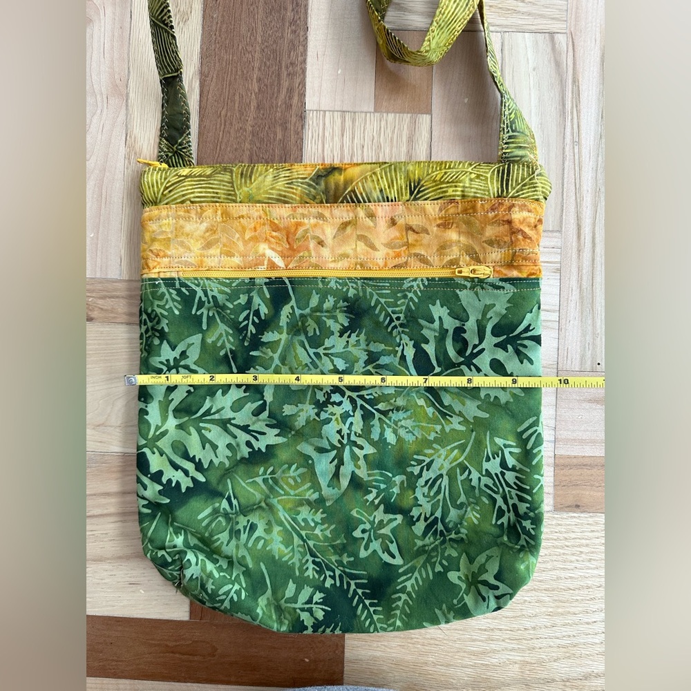 Handmade boho yellow & green foliage crossbody bag